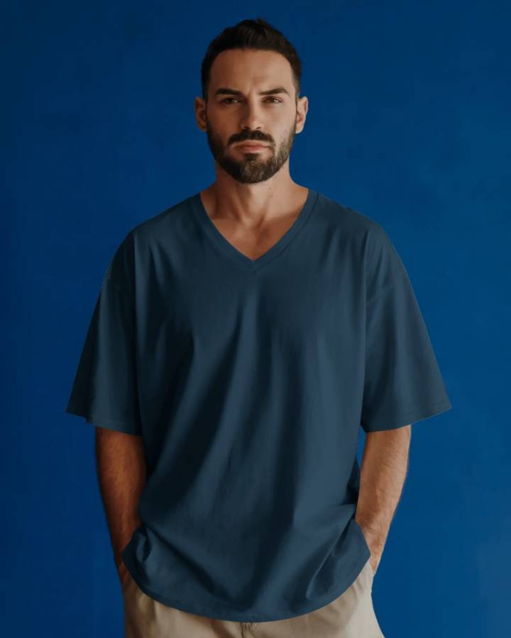 Navy Blue V Neck Plain M