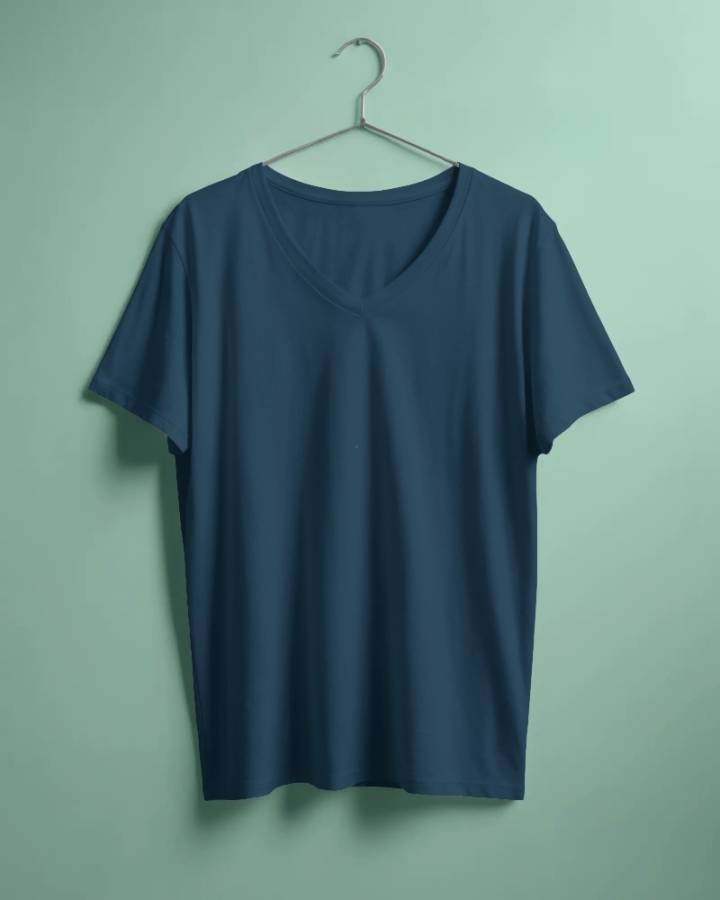 Navy Blue V Neck Plain
