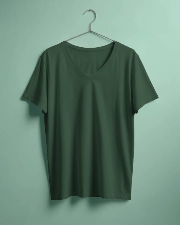 Olive Green V Neck Plain